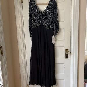 J Kara Black and Silver Long Sleeve Gown
